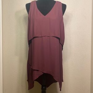 White House Black Market Long V-Neck Blouse, Burgundy, Layers, Size M